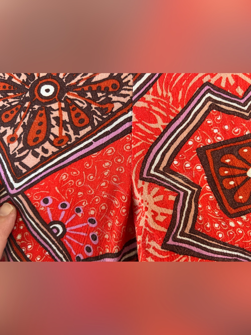 Anthropologie Bohemian Flowy Red Geometric Wide Leg Palazzo Pants Women’s 8 Art - Picture 12 of 15